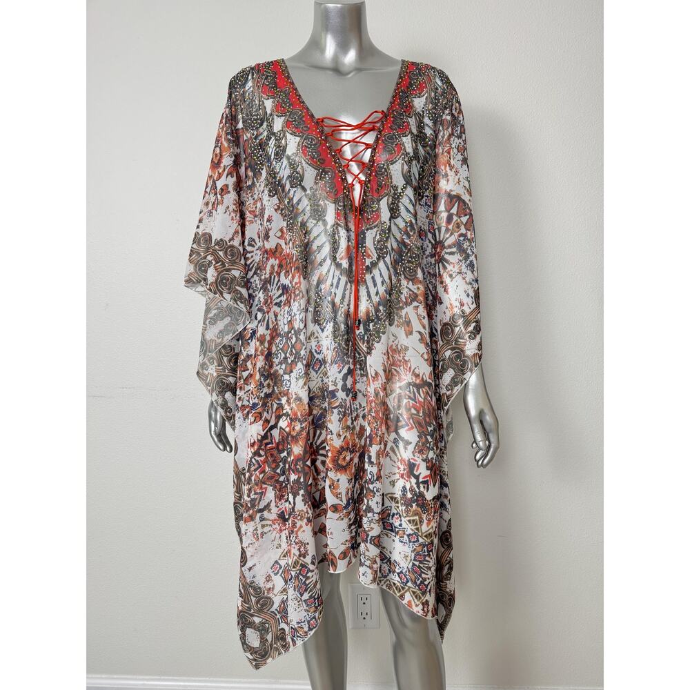 Satin Crystal Kimono Kaftan OS Camilla Rhinestone Resort Swim Colleen Lopez - Picture 11 of 16